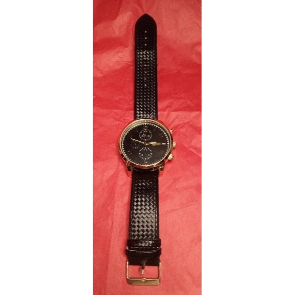 American Exchange‎ Black and Gold Big Watch w/Changeable Band WORKS, TICKS